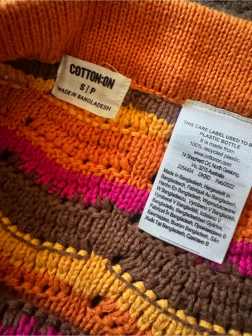 Cotton On Women's Striped Knit Crew Sweater in Orange, Pink & Brown